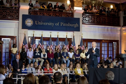 Vice President Joe Biden answers questions after giving a speech on jobs and education at the University of Pittsburgh, in Pittsburgh, Pennsylvania, November 4, 2011. (Official White House Photo by David Lienemann)