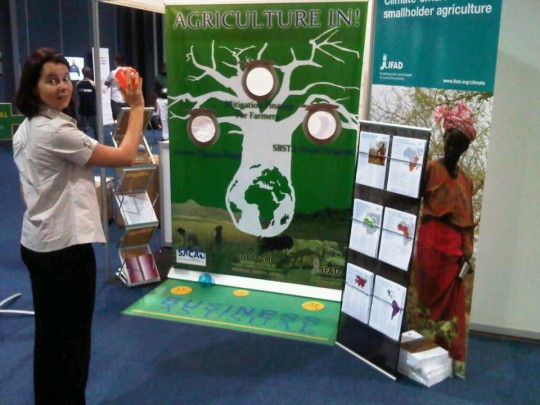 Playing a ball game at the IFAD booth at the UN Climate Change Conference in Durban, South Africa