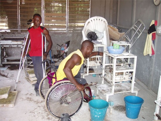 Disabled workers at a chalk factory in Ghana's capital, Accra