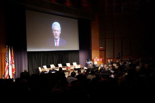 The conference featured recorded comments from former President Bill Clinton, who has targeted global AIDS through his Clinton Foundation. Kent Dayton/HSPH
