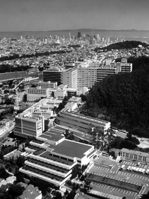 The UCSF campus at Parnassus Heights as seen in 1988.