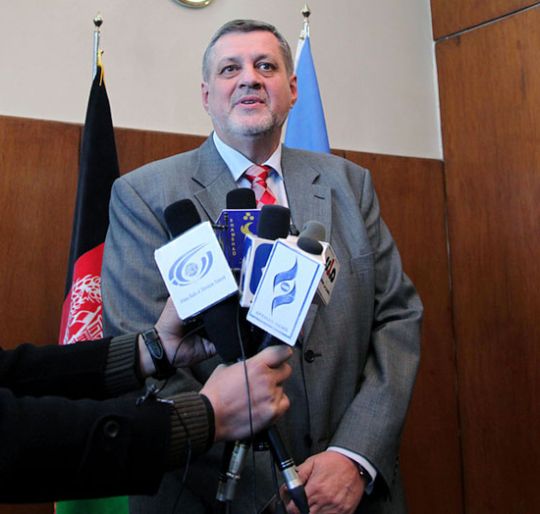 Ján Kubiš, new Special Representative of the Secretary-General for Afghanistan, briefs the press upon arrival in Kabul. UN Photo/Fardin Waezi