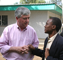 Prof. Max Essex and Dr. Joseph Makhema in Jwaneng, Botswana, site of an HV vaccine trial conducted by the Botswana-Harvard Partnership. / Photo credit: Richard Feldman